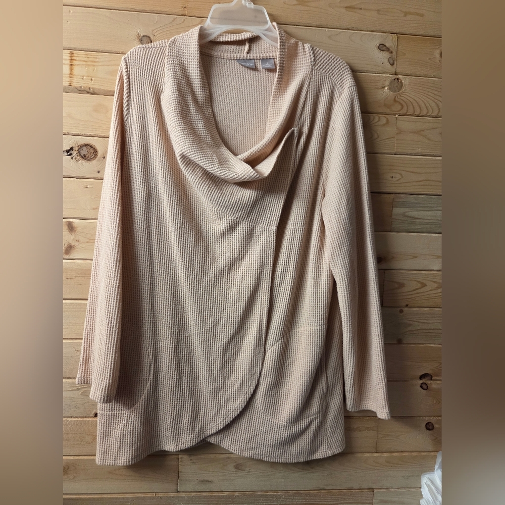 Chicos Women's Zenergy Convertible Waffle Cardigan In Blush Pink EUC Size 12/14
